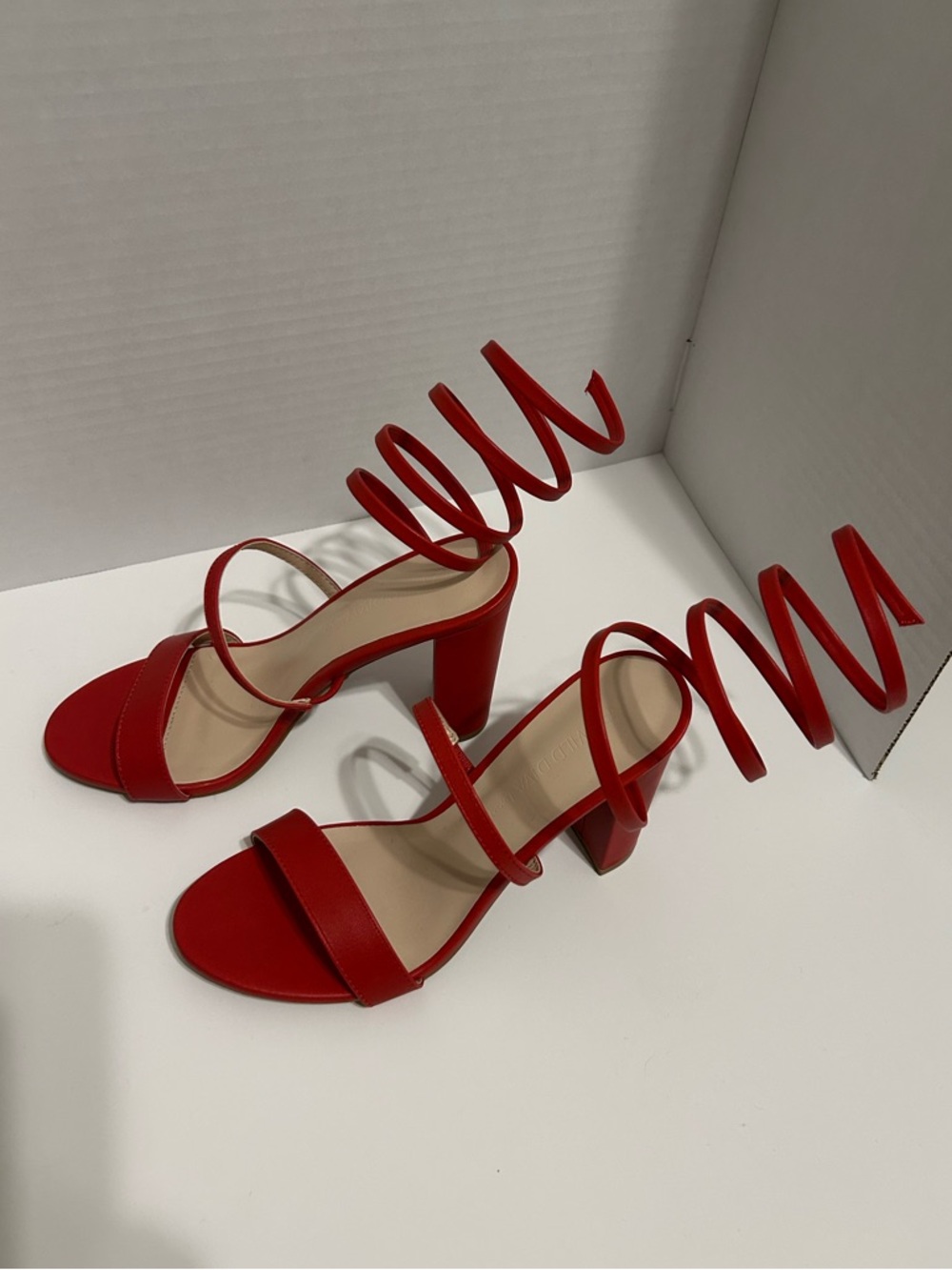 Wild Diva Red Spiral Strap Block Heel Sandals